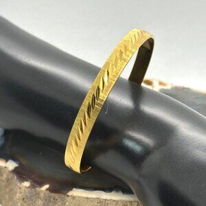 Vintage Signed Monet Gold Tone Diamond Cut Textured Bangle Bracelet 1980s Retro